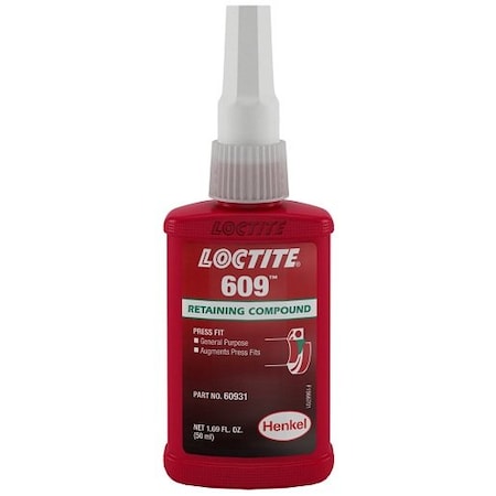 Henkel Anaerobic Retainer, Retaining Compound, Cylindrical Part, Cylindrical Press Fit General Purpose 609 50ML IDH 135512